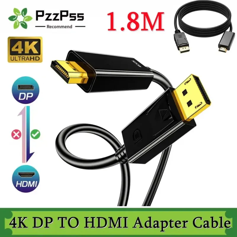 4K*2K DisplayPort-zu-HDMI-kompatibler Adapter DP-zu-HDMI-Konverter 1,8 m Kabel für Desktop-Laptop-PC-TV-Monitor-Projektor
