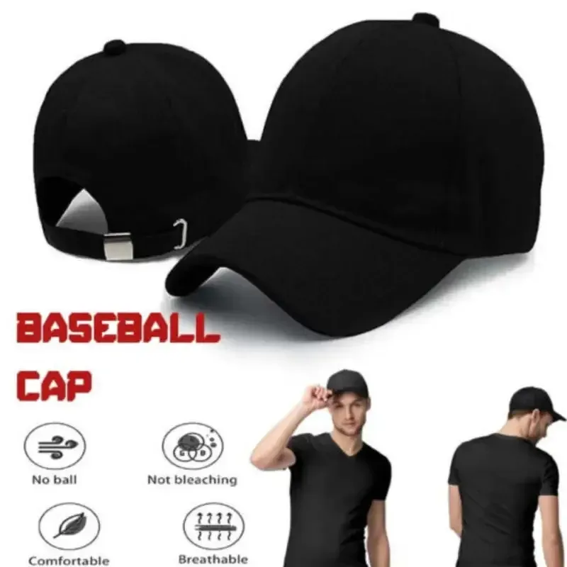 Schwarze Baseballkappe für Männer und Frauen – verstellbare Sportmütze aus Baumwolle für lässige Sommerkleidung