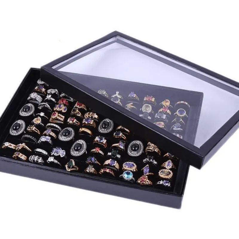 1pc 100-Slot Samt Ring Einsätze Schmuck Tablett Stapelbar Organizer für Valet Schrank Lagerung Box Fall Pad für ring Display