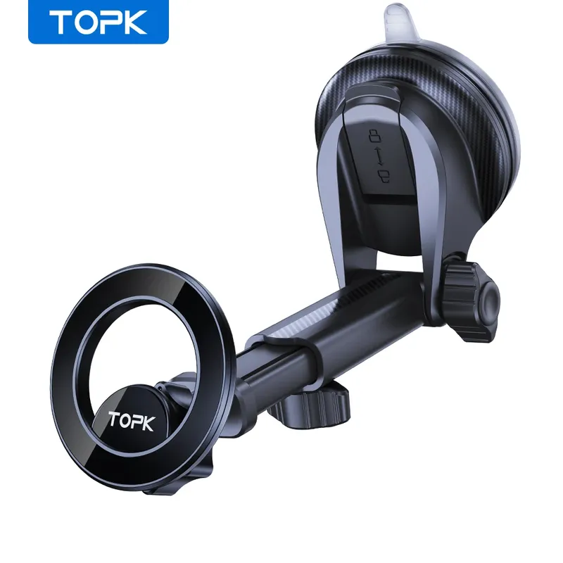 TOPK Magnetischer Autotelefonhalter für Magsafe, N52, starker Magnet, Armaturenbrett, Saugnapf, Autotelefonhalter und verstellbarer Teleskoparm