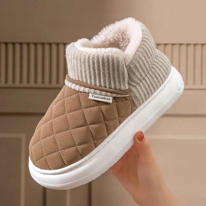 Winterliche, rutschfeste, warme Baumwollschuhe mit dicker Sohle, Fleecetasche und Baumwollhausschuhen für den Außenbereich