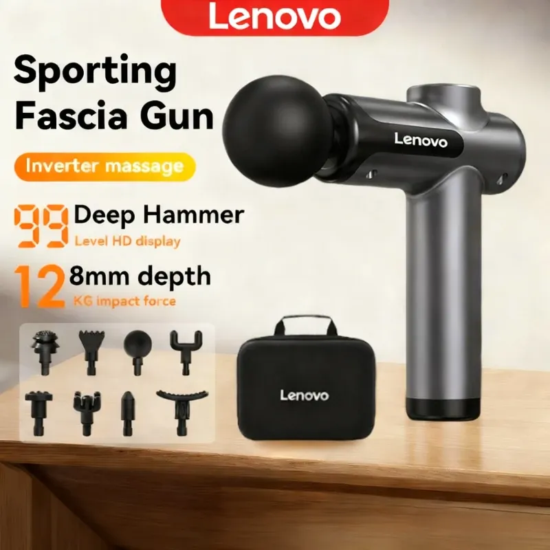Lenovo Leistungsstarke kabellose Massagepistole, 8, Massageköpfe, wiederaufladbar, für Schulter, Nacken, Taille, Beine, elektrische Faszienpistole