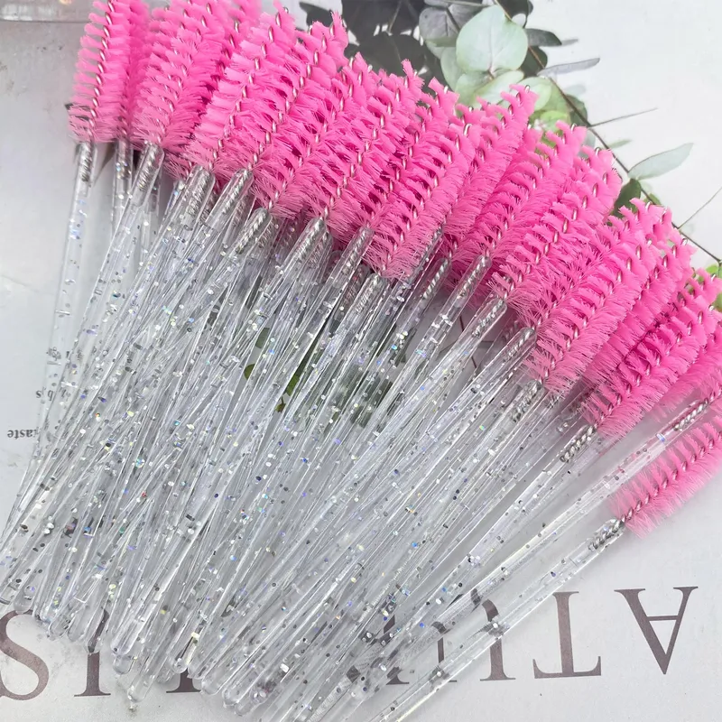 50 stücke Wimpern Pinsel Kristall Diamant Griff Make-Up Pinsel Mascara Zauberstäbe Wimpern Verlängerung Werkzeug Liefert Applikator Spooler