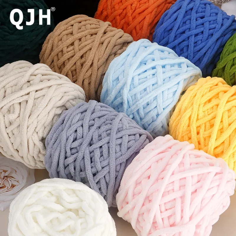 QJH 2 Stück weiches Chenille-Garn, dickes, flauschiges Samt-Deckengarn zum Häkeln, Handstricken, Weben, Pullover, Schal, Schal, DIY-Handwerk