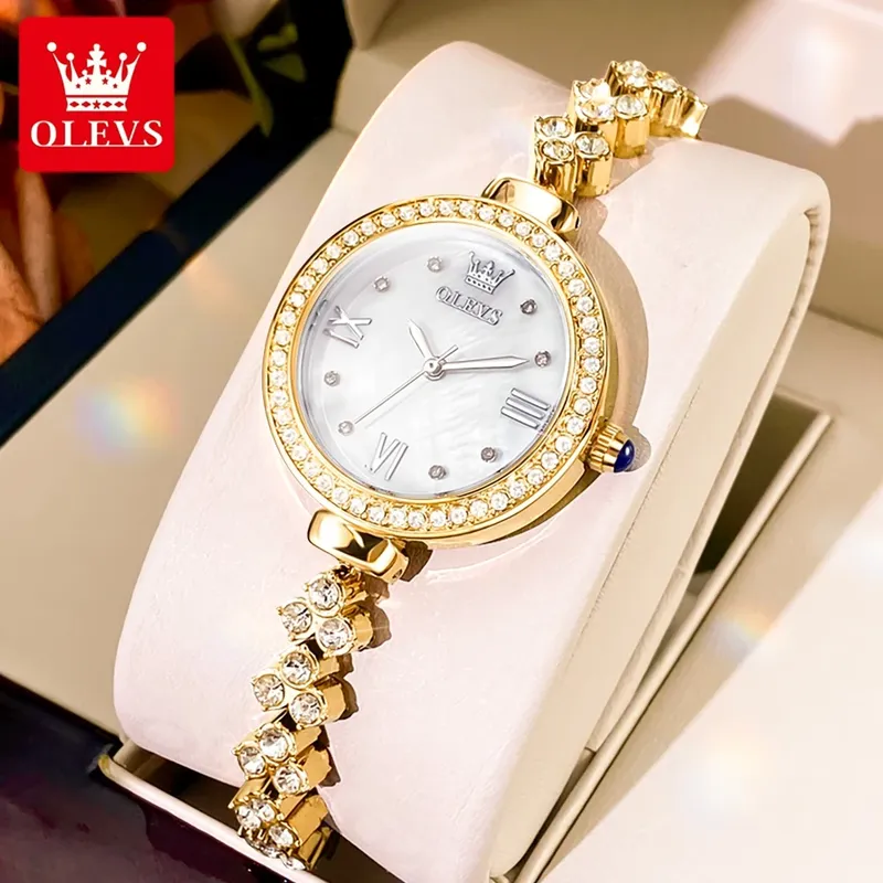 OLEVS 9903 Frauen Uhren Original Mode Elegante Quarz Armbanduhr Wasserdicht Leucht Armband Uhr Band Diamant Lünette Reloj