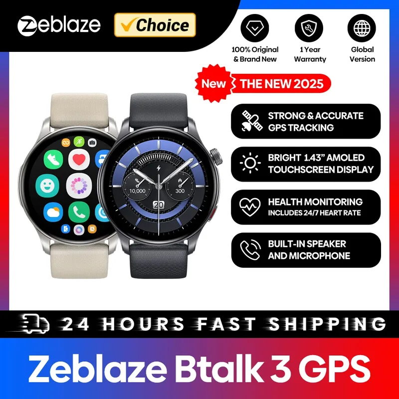 Neue Zeblaze Btalk 3 GPS-Smartwatch, 1,43 Zoll AMOLED-Bildschirm, zwei Riemen, zum Herstellen/Antwort von Telefonanrufen, Herzfrequenz, SpO2-Stress-Tracking-Uhr