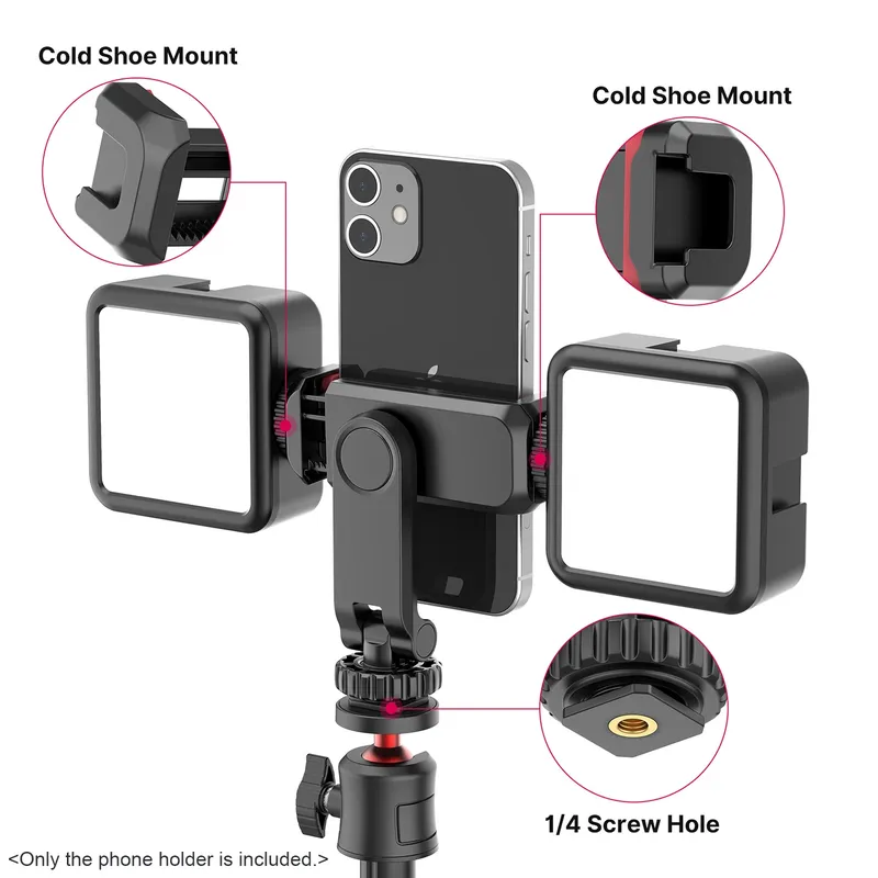 Multifunktionaler Telefonhalter, Klemme, Telefon-Stativhalterung, 360° °   Drehbar mit zwei Cold Shoe Mounts für Smartphone Vlog Selfie Live