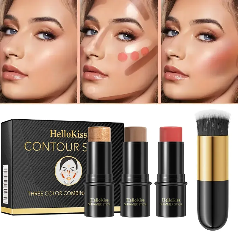 4-teiliger Konturstift, Textmarker, Rougestift, 4-teiliges Creme-Konturset mit Konturenpinsel, schafft die Gesichtskontur, nicht fettend