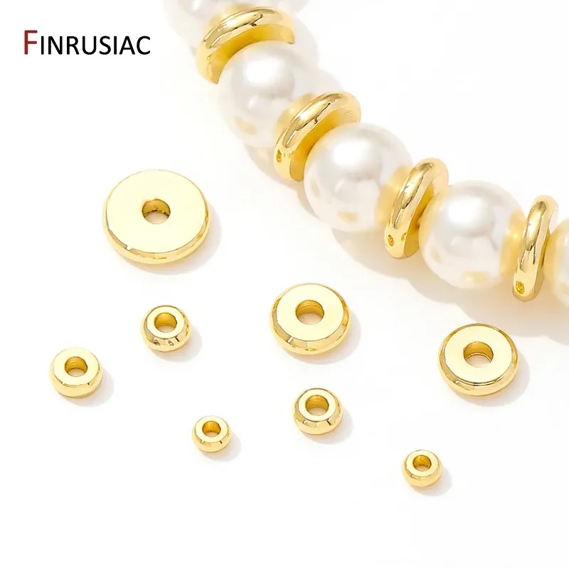18K vergoldete Messing-Flachperlen für die Herstellung von Armbändern, Schmuckzubehör, Trennperlen, DIY-Schmuckherstellungszubehör.