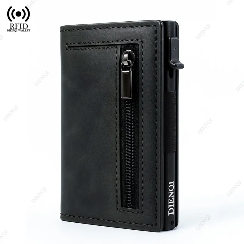 Anti-Diebstahl-Kreditkartenetui für Herren, Geldbörsen, RFID-blockierendes Aluminium-Leder, Pop-Up, minimalistische Geldbörse, Karteninhaber-Geldbörsen für Herren