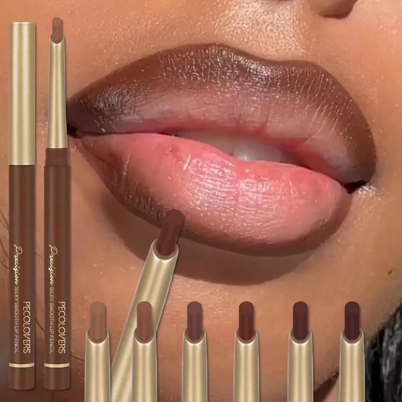 Matter 6-Farben-Lipliner-Stift, abgeschrägtes Design, Spitze, Lippenkontur-Lippenstift, nackter brauner Lippenstift, natürliches, langlebiges Lipliner-Make-up