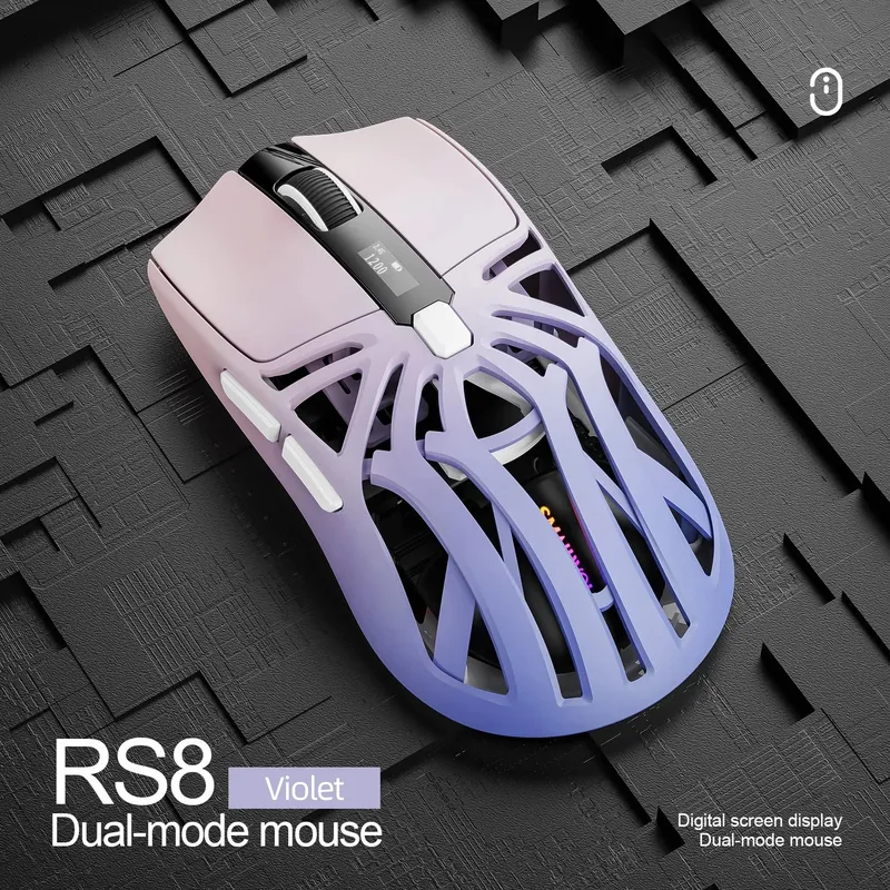 SmailWolf RS8 Ergonomische kabellose Gaming-Maus, Tri-Mode mit ultraleichtem Hohldesign, 1000 Hz und erweiterter Akkulaufzeit