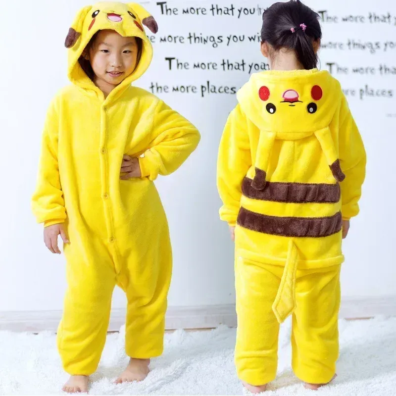 Pokemon Pikachu Warme Flanell Homewear Kinder Herbst Winter Weiche Onesie Cosplay Tier Hoodie Pyjamas Eltern-kind-Nachtwäsche Geschenk