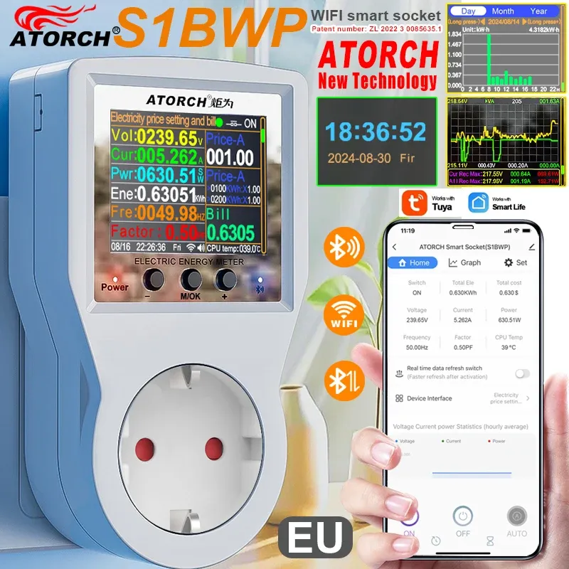 AC85-265V 16A Tuya WiFi Smart Steckdose Voltmeter Amperemeter Power Meter Kurve Strom Rechnung Energieverbrauch Analysator Monitor