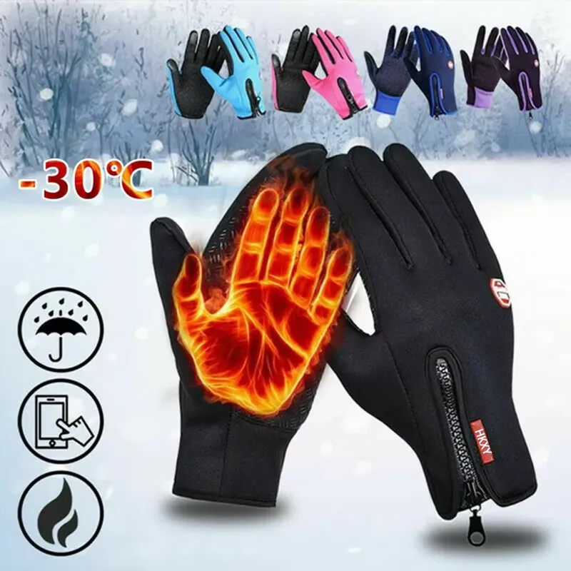 Winter Warme männer Handschuhe Touchscreen Sport Frauen Outdoor Angeln Splash-proof Skifahren Radfahren Snowboard Rutschfeste Zipper Handschuhe