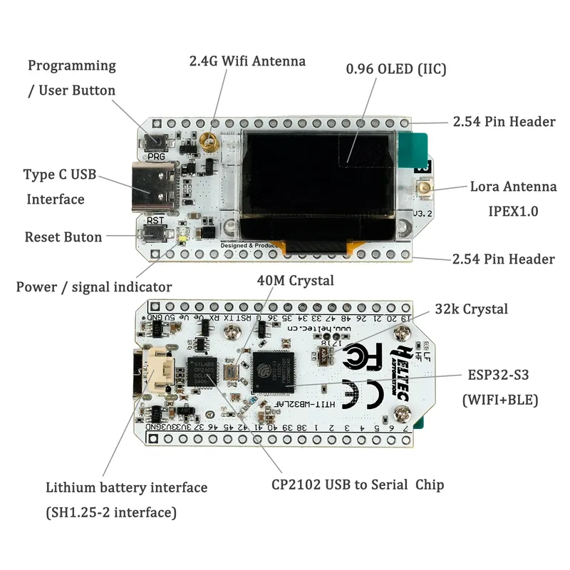 2PCS Heltec LoRa32 V3 868MHz 915MHz Entwicklungsboard SX1262 0,96 Zoll OLED Display BT + WIFI Lora Kit für Arduino IOT Meshtastic