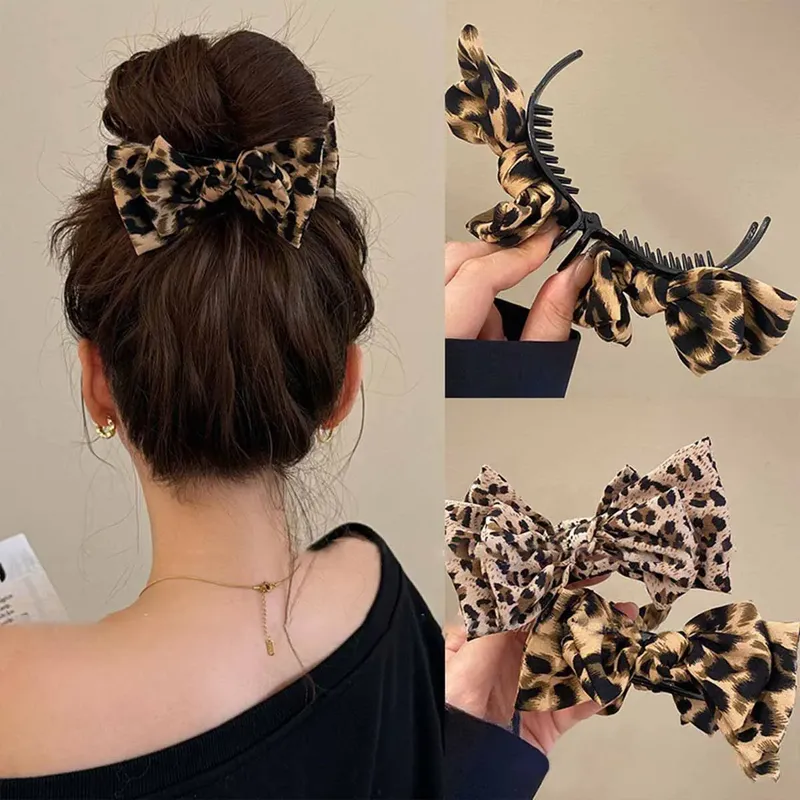 1 Stück Vintage Leopardenmuster Schleife Premium Haargreifer Haarschmuck eignet sich zum Tragen von Frauen