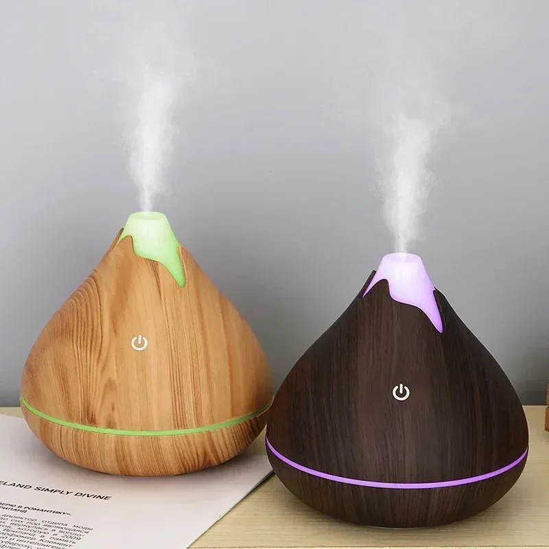 350 ml Aromatherapie-Diffusor für ätherische Öle, Holzmaserung, Fernbedienung, Ultraschall-Luftbefeuchter, kühl, mit 7-farbigem LED-Licht