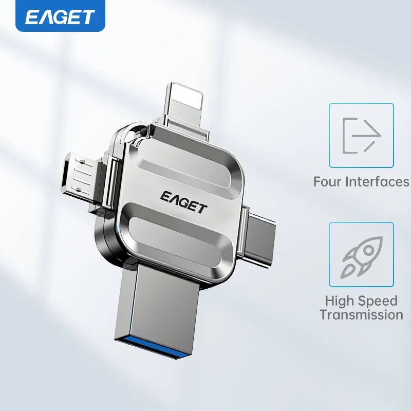 Eaget 4-in-1 Mini-USB-Flash-Laufwerk USB Typ C Mirco B Beleuchtung zu USB 3.2 Pendrive USB-Speicherstick für Telefone PC Laptops