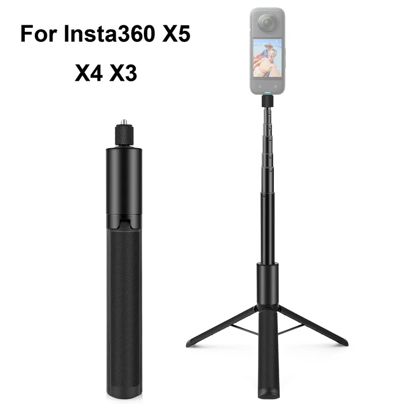 PULUZ Einziehbares, unsichtbares Selfie-Stick-Stativ, 1/4 Schraube, Sportkamera, Metall-Selfie-Stab für DJI Osmo 360/Insta360 X5 X4 X3