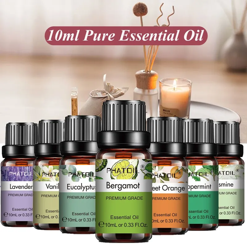 PHATOIL Natürliches ätherisches Pflanzenöl 10 ml Eukalyptus Lavendel Bergamotte Vanille Pfefferminze 1 Stück Aroma ätherische Öle für Diffusor