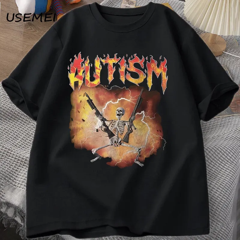 Autistische Lustige Skelett T-Shirt Männer Frauen Autismus Meme Grafik T Shirts Harajuku Mode Baumwolle Vintage T Shirt Unisex Streetwear