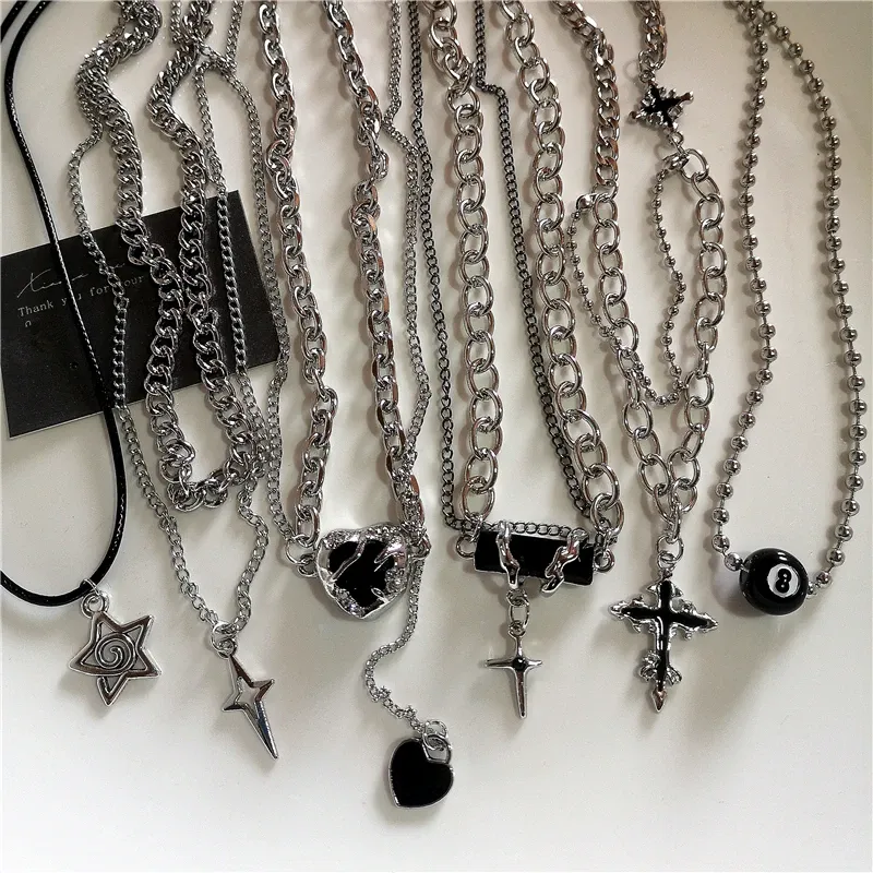 Gothic Schwarz Kreuz Stern Anhänger Kette Halskette Y2k Halsband Frauen Männer Charme Grunge Punk Mode Schmuck ﻿ Harajuku Emo Zubehör