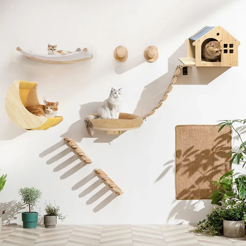 Katze Wand Klettern Regale Hängematte Kratzbaum Scratcher Bett Versteck Haus DIY Katzen Baum Turm Gym Haustier Möbel Zubehör
