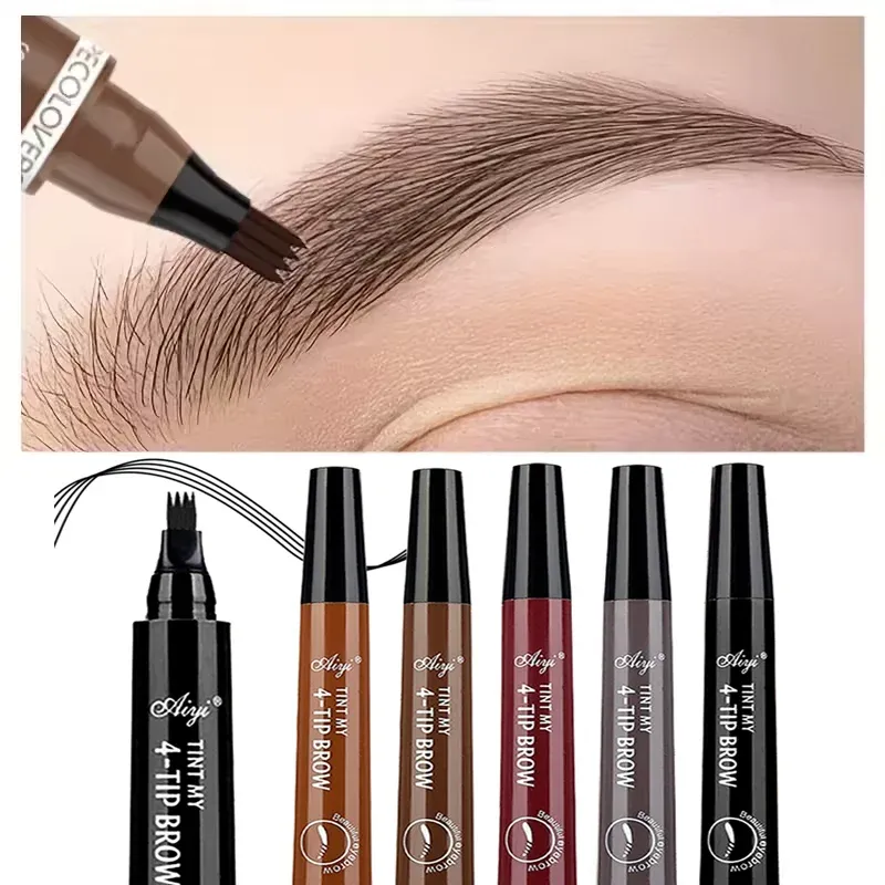 4-Gabel-Microblading-Augenbrauenstift, wasserfester Augenbrauenstift, natürliches, langlebiges Augenbrauen-Make-up, fünf Farben