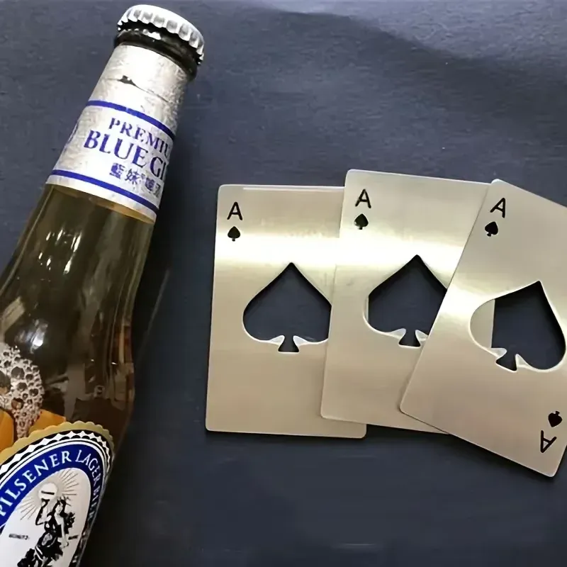 1 Stück Poker-förmiger Stahl-Bierflaschenöffner, verdeckter Poker für den Außenbereich zum Werfen
