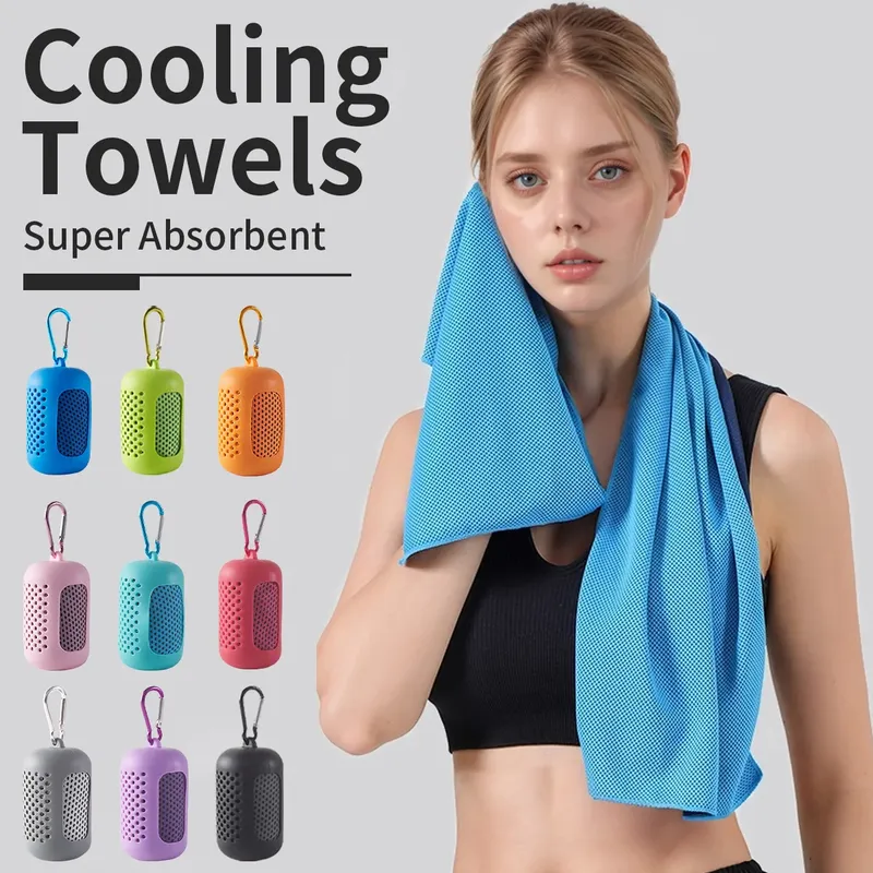Tragbares, kreisförmiges, mit Silikon umwickeltes kaltes Handtuch, kühlendes Handtuch, schnell trocknende Handtücher aus Polyesterfaser, Strandzubehör, Sport und Fitness