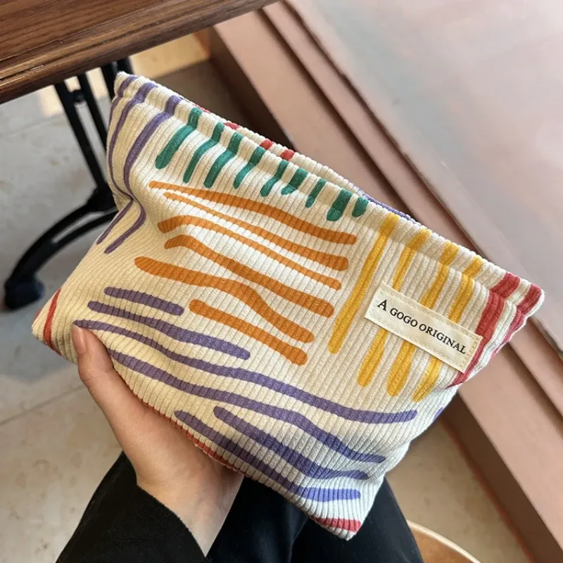 Cord-Kosmetiktasche für Damen, großes Fassungsvermögen, Make-up-Aufbewahrungstasche, tragbarer Reise-Organizer, Kulturbeutel mit Reißverschluss