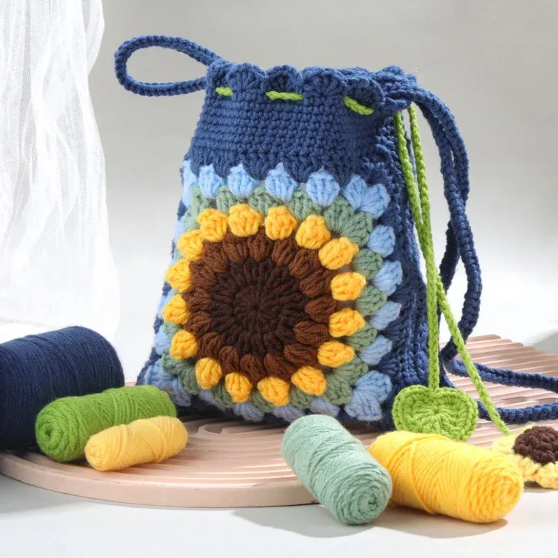 MIUSIE Häkelset für Anfänger, gewebte Sonnenblumen-Tasche im Bohemian-Stil mit Video-Tutorials, Gläsern, Accessoires, Stricken, Basteln, DIY