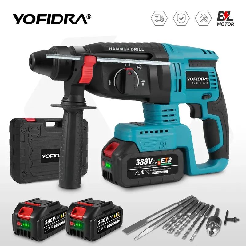 YOFIDRA 26mm Bürstenlosen Elektrischen Bohrhammer Cordless Multifunktionale Schlaghammer Bohrer Power Werkzeuge Für Makita Batterie Pin