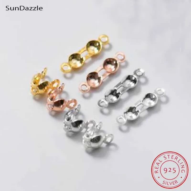 4 Stück Echte Reine 925 Sterling Silber Verschlussperlen Verschlüsse Clips Gold Crimpverbinder DIY Schmuckherstellung Zubehör