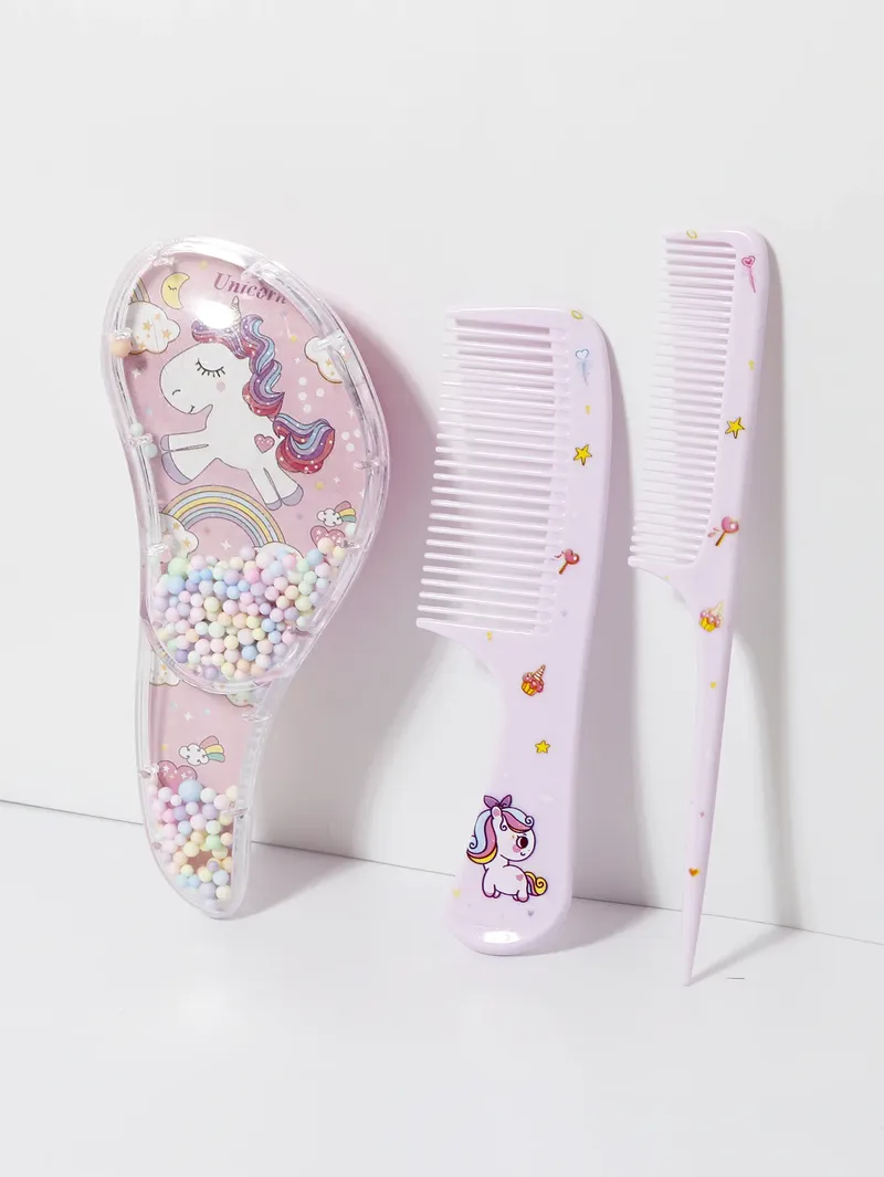 3-teiliges Cartoon-Kamm-Set, nass und trocken mit doppeltem Verwendungszweck, Haarstyling, geeignet für jede Haarstruktur, Geschenkset, speziell für Echthaar-Perücken