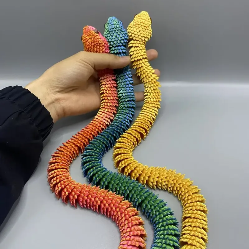 63 cm große 3D-gedruckte Viper-Dekoration, leuchtende Figuren mit beweglichen Gelenken, Tiermodelle, die schwingen können, Haushalts-Bücherregalspielzeug