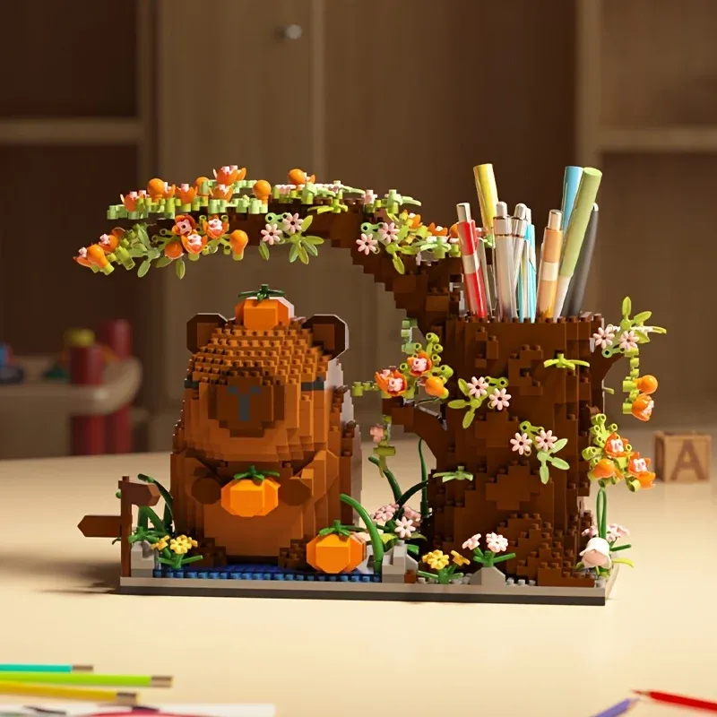 Capybara Baustein Stifthalter Multifunktions-Schreibtisch-Organizer für Bürobedarf Kosmetik Geburtstagsgeschenk Desktop-Dekoration