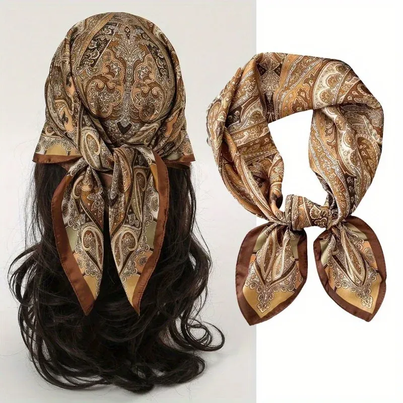 Neue Paisley Hahnentritt Gedruckt Quadrat Schal Kaffee Farbe Dünne Glatte Hals Schal Vintage Stil Sonnenschutz Kopftuch Für Frauen