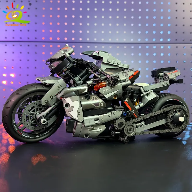 HUIQIBAO High-Tech Classic Motorrad Baumodell Blöcke Moto City Racer Ziegel Spielzeug für Kinder Jungen Kinder Erwachsene MOC Auto Set