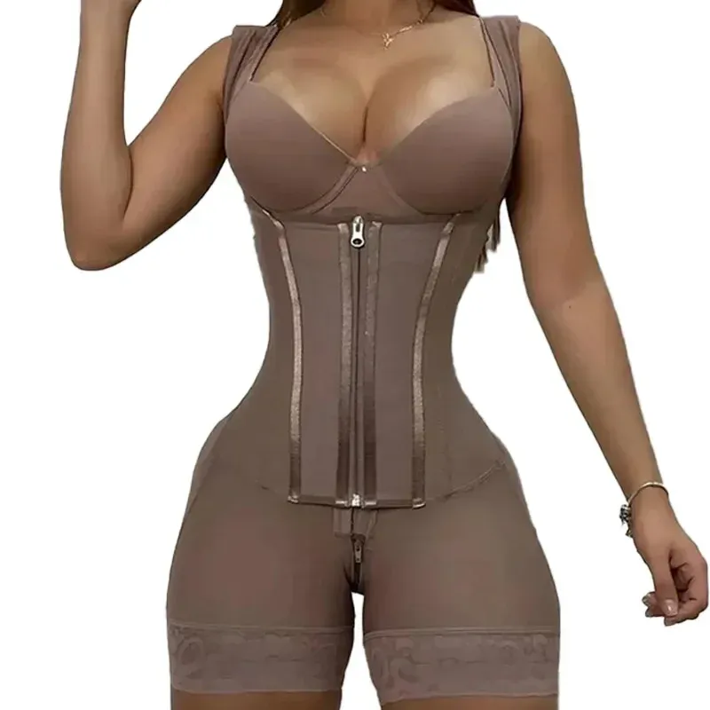 Body Shaper Damen Kolumbianischer Fajas-Shapewear-Body mit 9 Knochen, hohe Kompressionsgürtel, doppelte Bauchkontrolle, Ganzkörper-Gürtel mit offenem Schritt