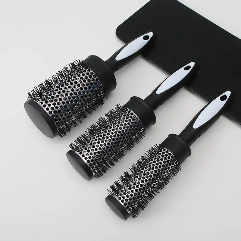 Runder Lockenstab, Haarstyling, NylonbĂŒrste, thermischer Aluminiumrohrfass, Haarkamm fĂŒr Damen und Herren, zum Blasen und Trocknen von Haaren