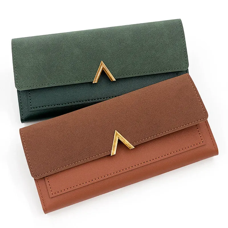 Neue koreanische Version Damenbrieftasche mit langer V-förmiger Schnalle, dreifach gefaltete Geldbörse für Damen, Handtasche, Kleingeldkartentasche
