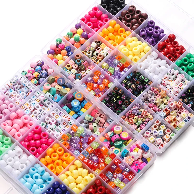 680 teile/schachtel Bunte Acryl Pony Perle Quadratische Buchstaben Ton Spacer Perlen für DIY Armband Halskette Schmuck Machen Zubehör Kit