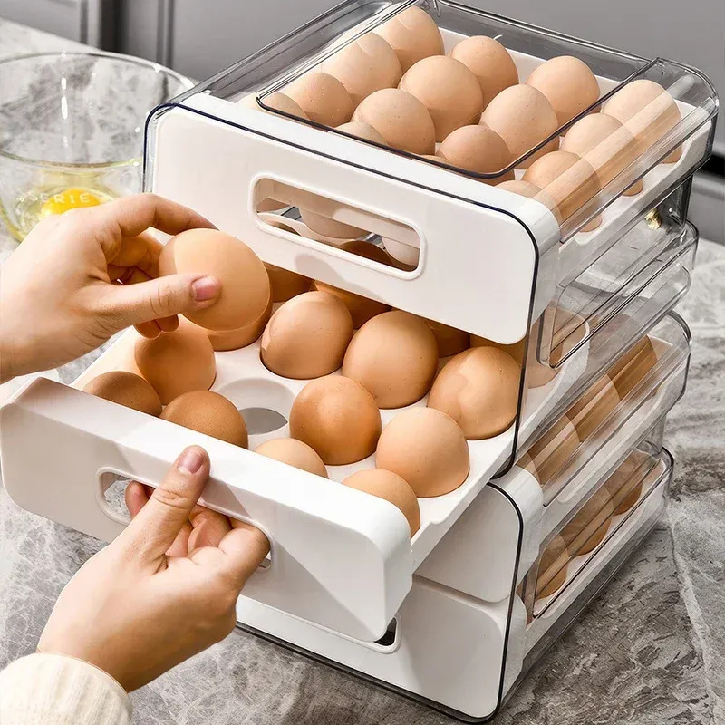 Kühlschrank-Eier-Organizer-Aufbewahrungsbox, Eierregal im Schubladenstil, doppelschichtiges Eierregal, Konservierungsbox, 32 Fächer