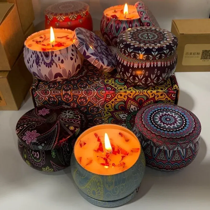 1PCS Vintage Können Kerzen Soja Wachs Blume Duft Duft Kerze Hause Dekoration Kerze Gläser für Hochzeit Zeremonie Geburtstag Geschenk