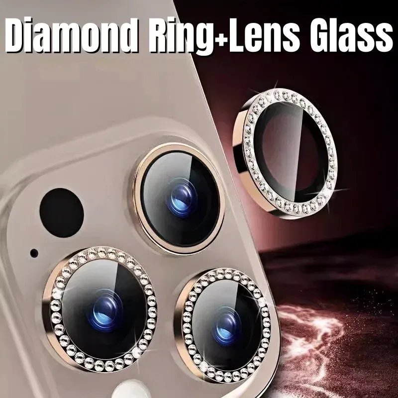 2-3Pcs Diamant Objektiv Schutz Für IPhone 16 15 Pro Max 14 Plus Glitter Metall Ring Objektiv glas Für IPhone 16pro Max Zurück Objektiv Kappe