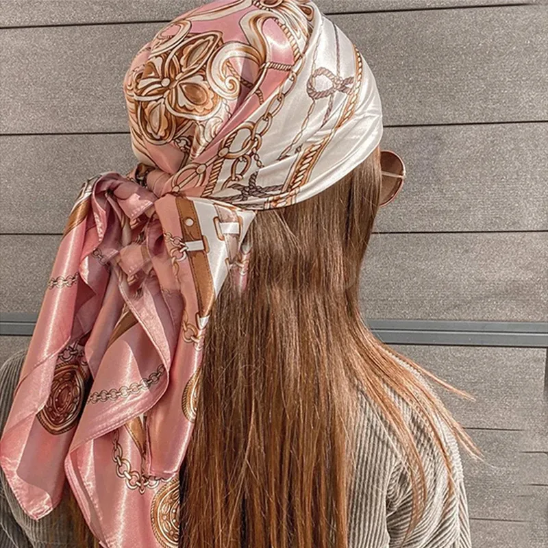 90*90cm Platz Silk Schals Frauen Hijab Schals Mode Druck Kopftuch Femme Kopf Schal Foulard Bandana Strand Pareo
