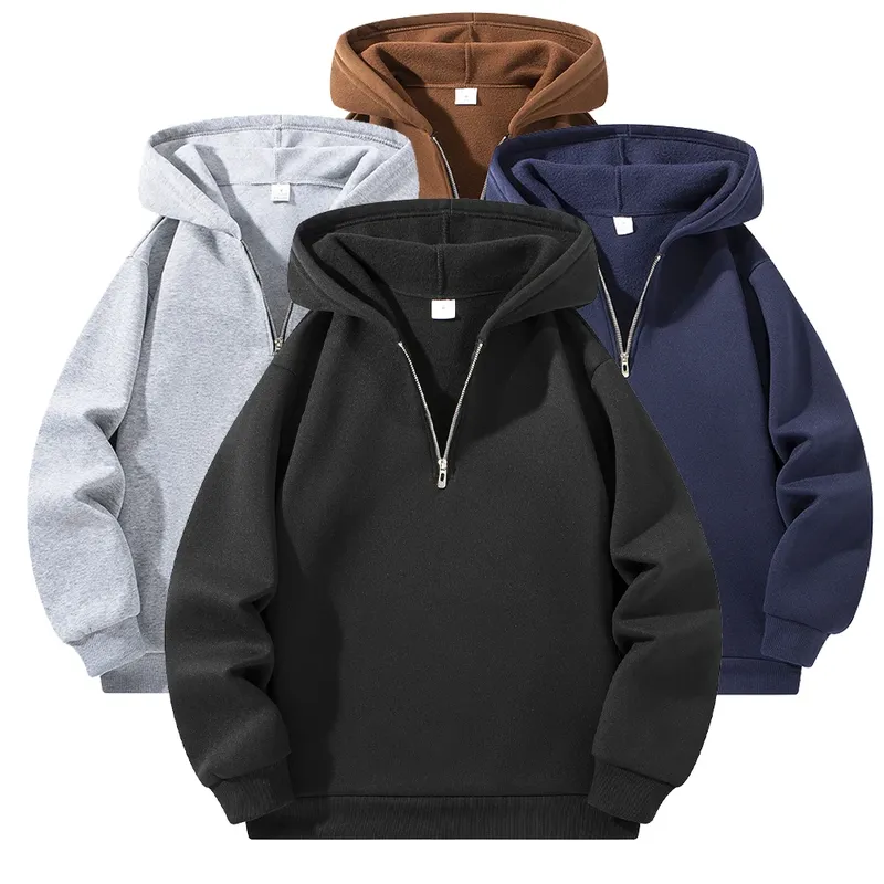 Männer Halb Zipper Mit Kapuze Hoodies Neue Einfarbig Langarm Sweatshirts Herbst Lose Sport Warme Sweats Mode Lässig Pullover