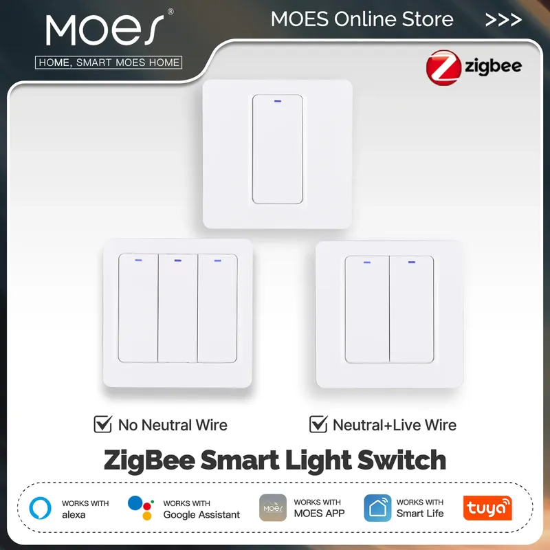 MOES ZigBee Smart Lichtschalter Tuya Neutralleiter optional |   Magnetisches Relais |   App/Sprachsteuerung |   Funktioniert mit Alexa und Google Home